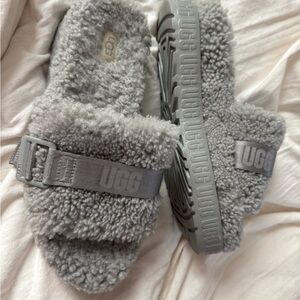 UGG Soft Gray Fluffy Slides
